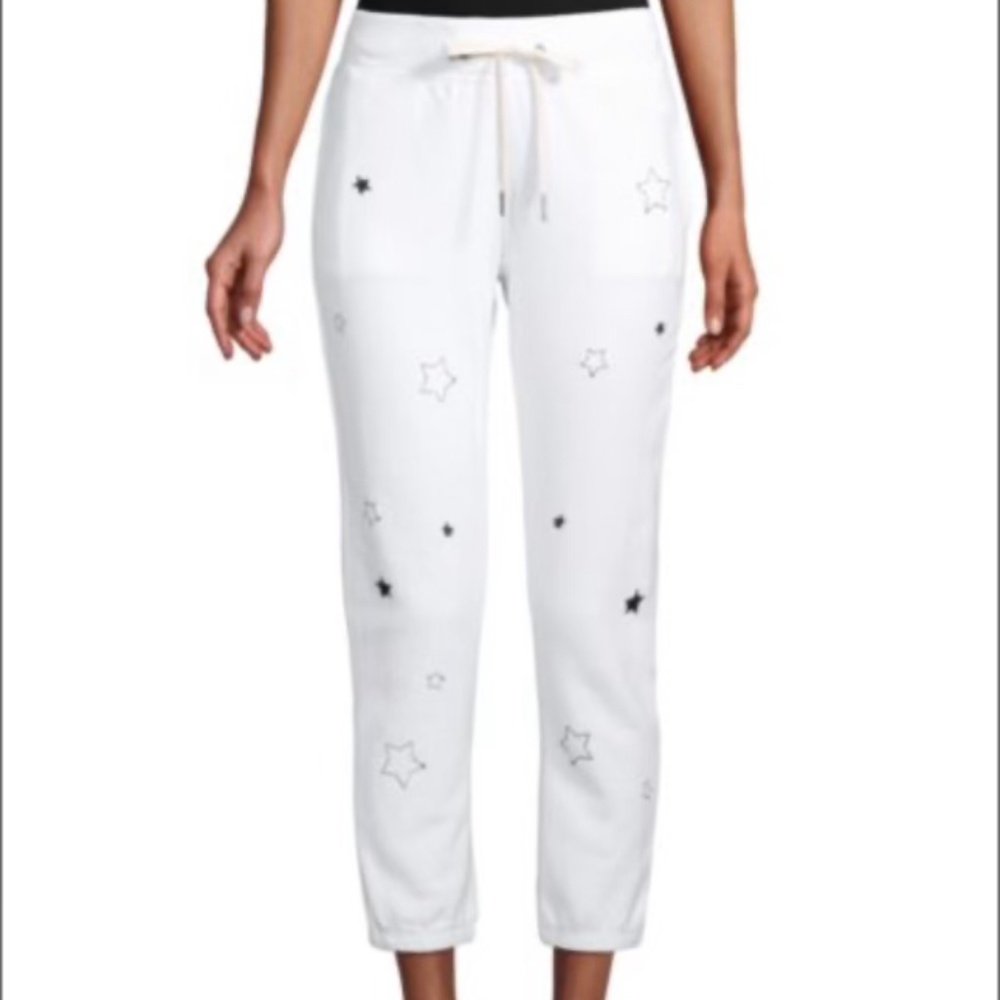 Philanthropy White and Black Star Cropped Slim-Fit Sweatpants